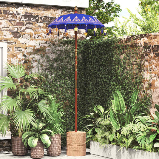 Balinese Parasol with Base Blue 95 x 95 x 260 cm