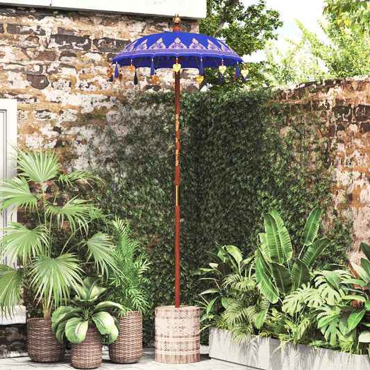 Balinese Parasol with Base Blue 95 x 95 x 260 cm