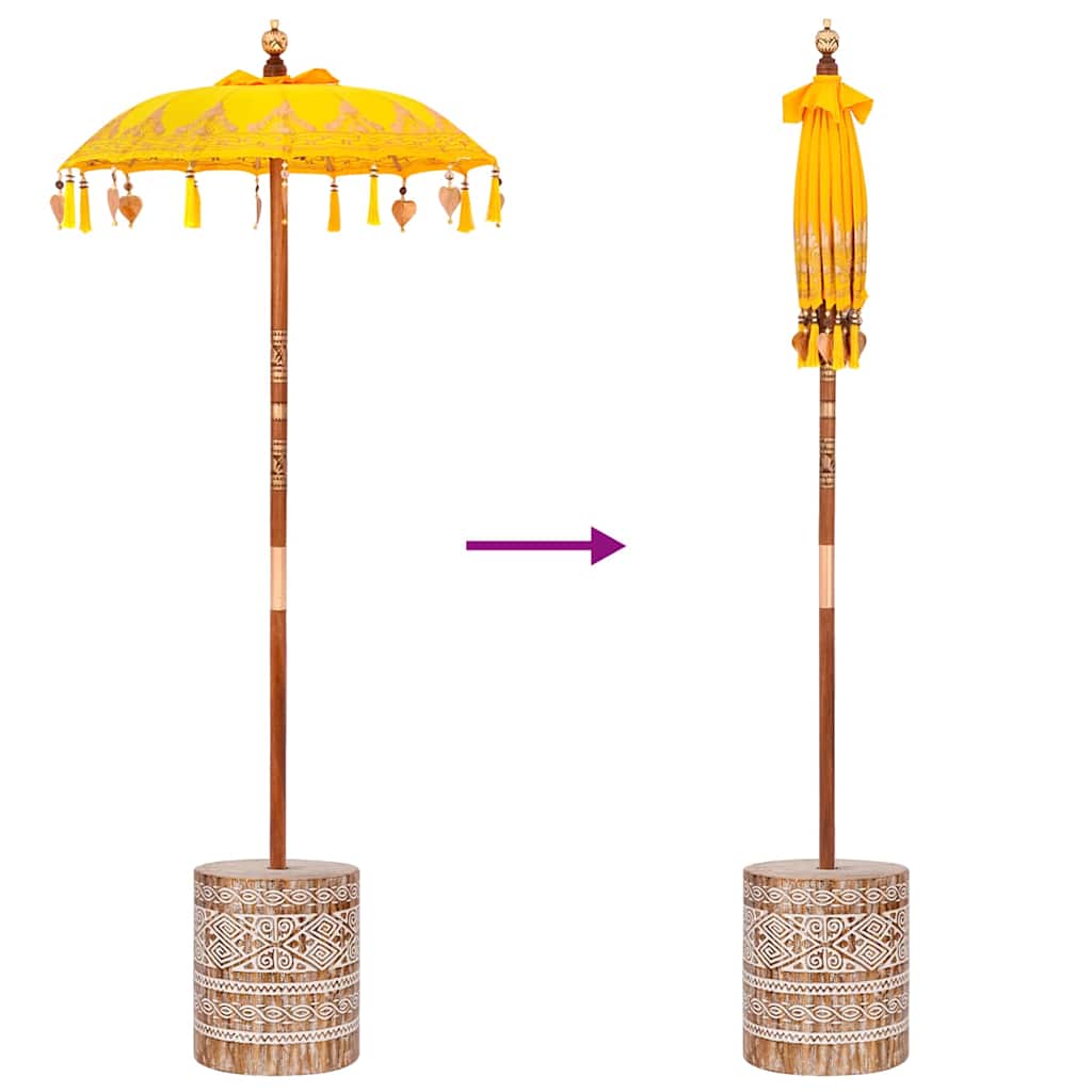 Parasol with Base Yellow 95 x 95 x 260 cm Cotton and Wood