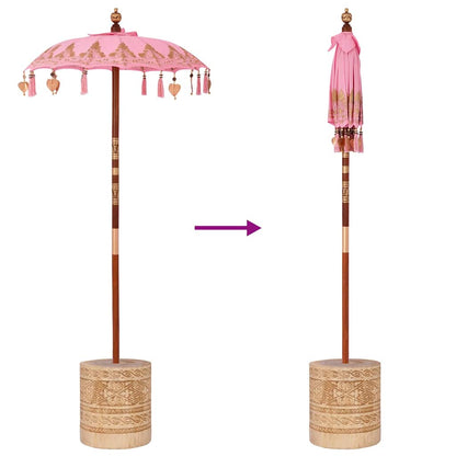Parasol with Base Pink 95 x 95 x 260 cm Cotton and Wood