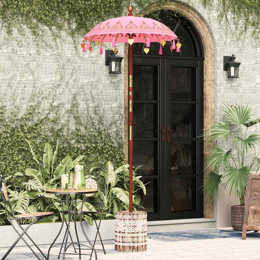 Parasol with Base Pink 95 x 95 x 260 cm Cotton and Wood