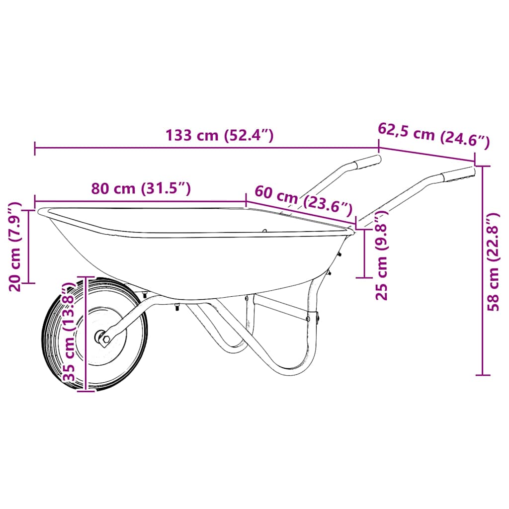 Wheelbarrow Silver and Black 133 x 62.5 x 58 cm Steel