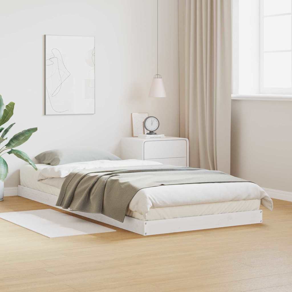 Floor Bed Frame White 80 x 210 cm Solid Pine Wood