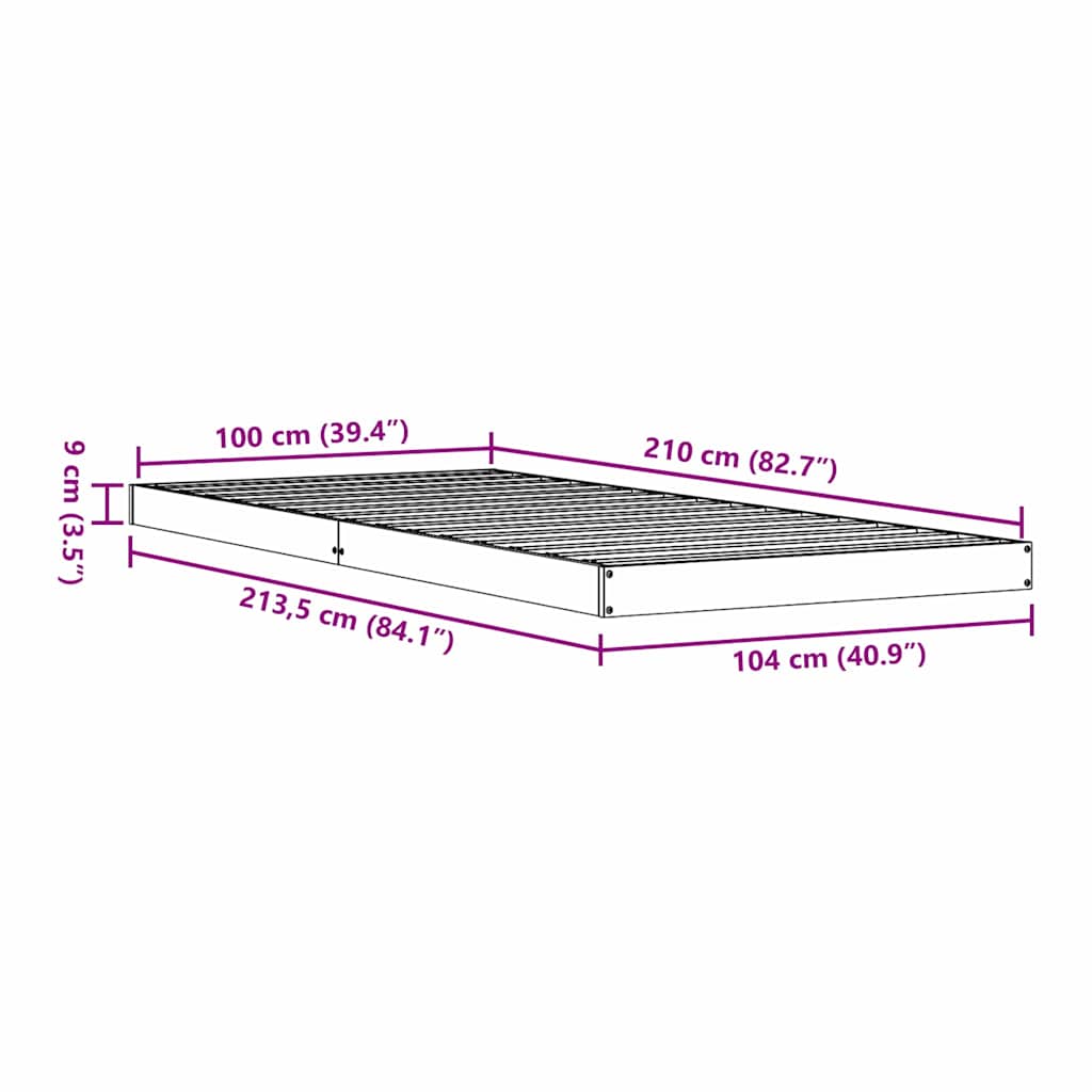 Floor Bed Frame Natural 213.5 x 104 x 9 cm Solid Pine Wood