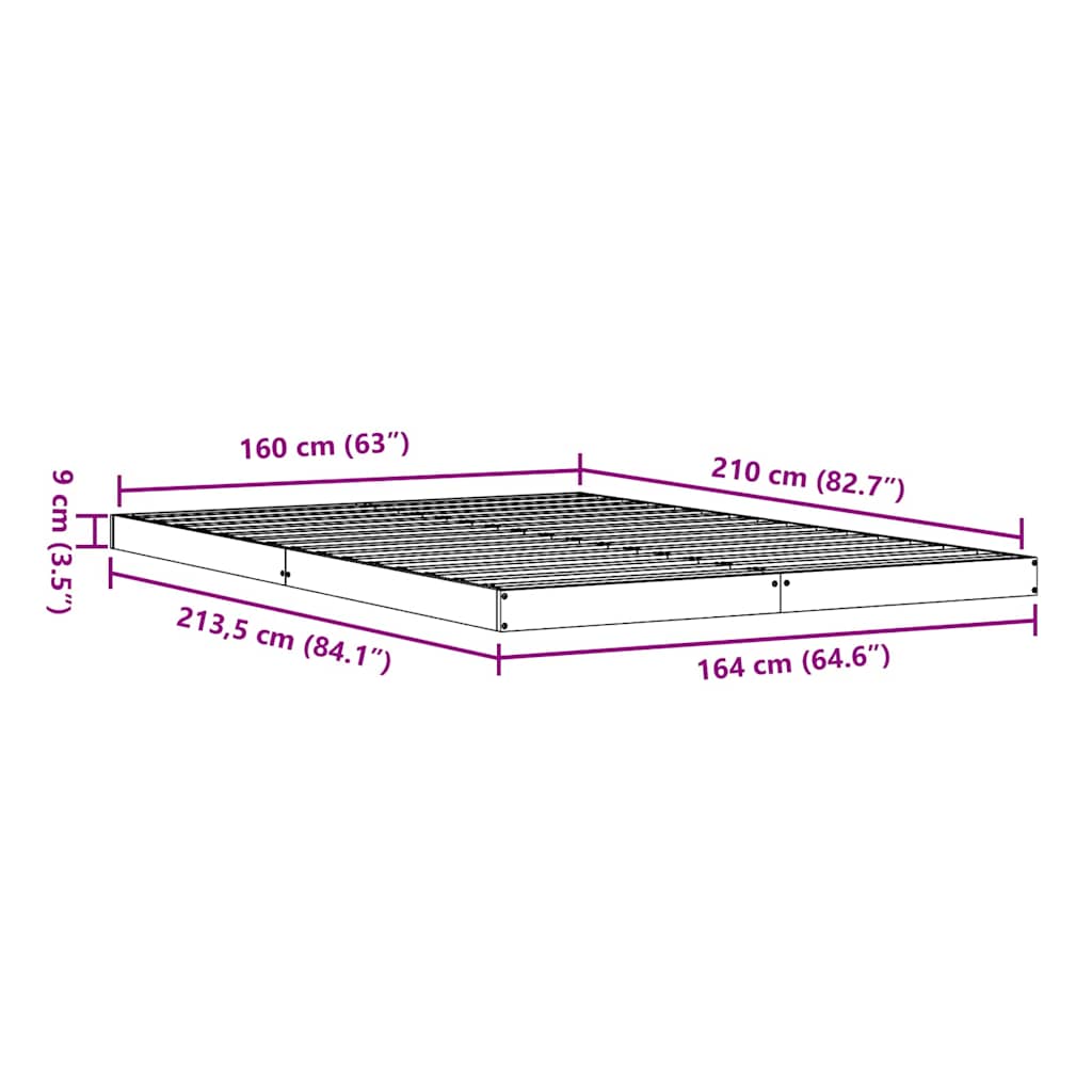 Floor Bed Frame White 160 x 210 cm Solid Pine Wood