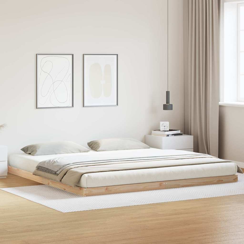 Floor Bed Frame Natural 213.5 x 204 x 9 cm Solid Pine Wood