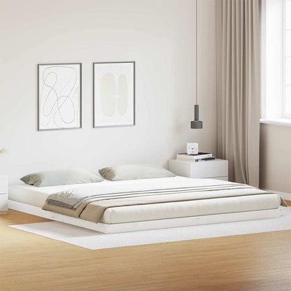 Floor Bed Frame White 213.5 x 204 x 9 cm Solid Pine Wood