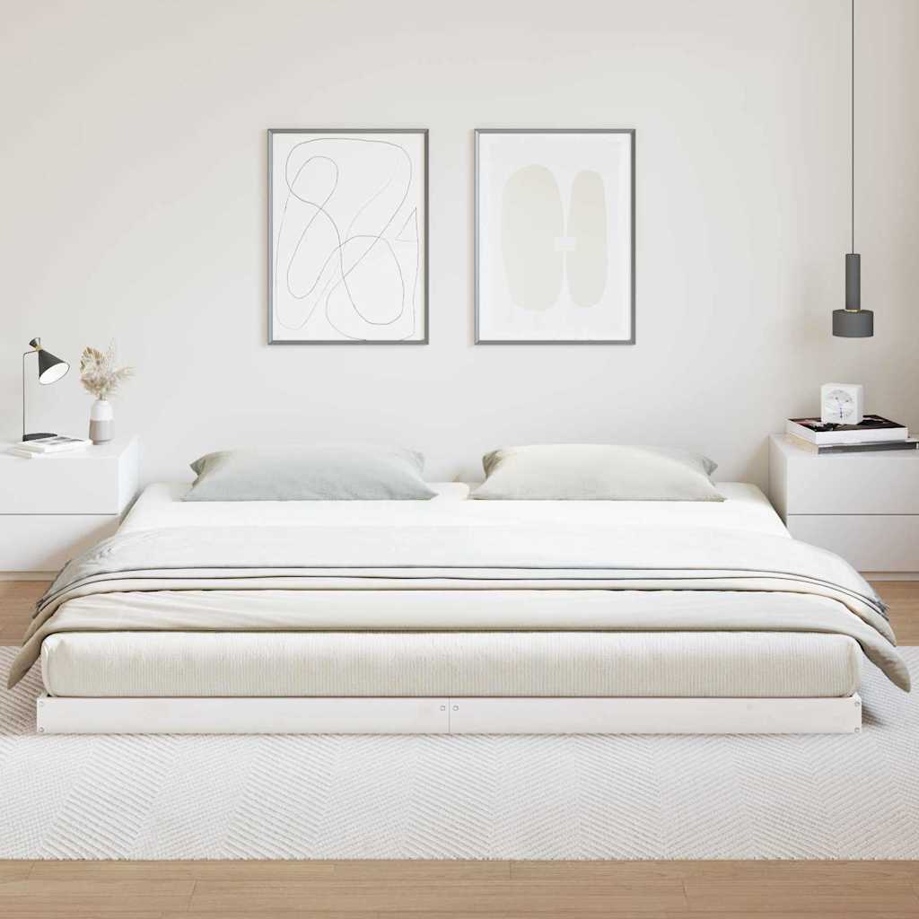 Floor Bed Frame White 213.5 x 204 x 9 cm Solid Pine Wood