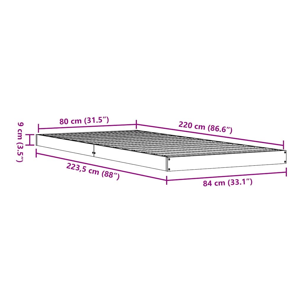 Floor Bed Frame Natural 80 x 220 cm Solid Pine Wood