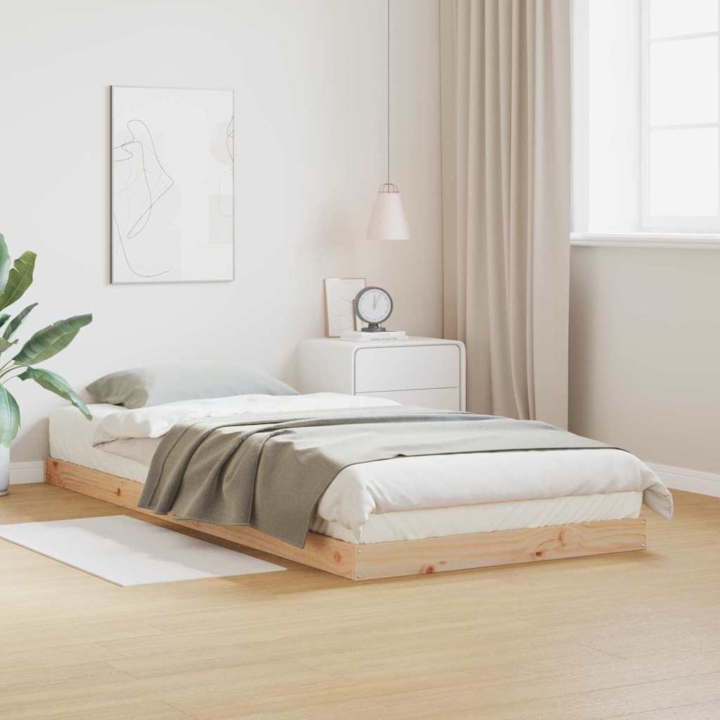 Floor Bed Frame Natural 90 x 220 cm Solid Pine Wood