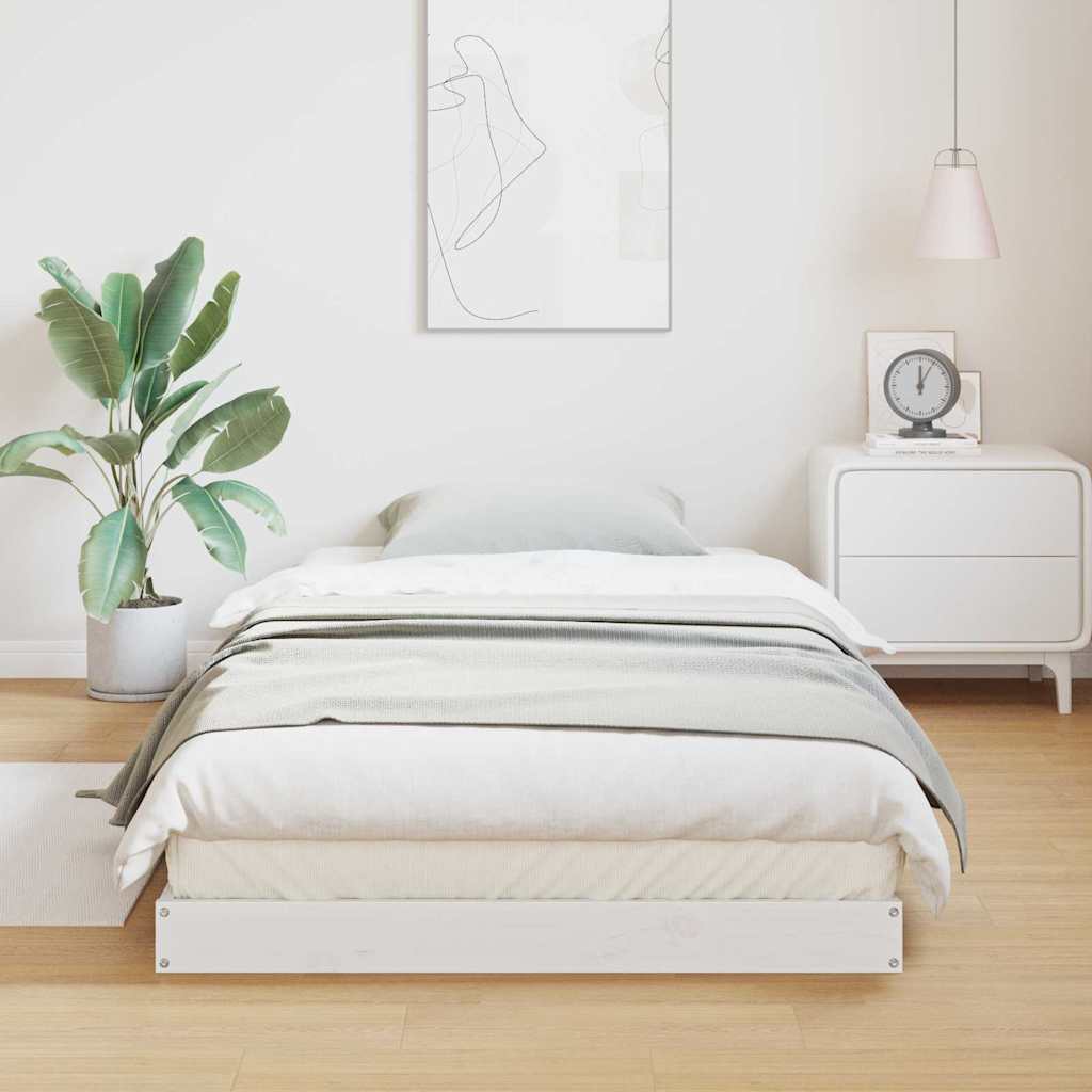 Floor Bed Frame White 100 x 220 cm Solid Pine Wood