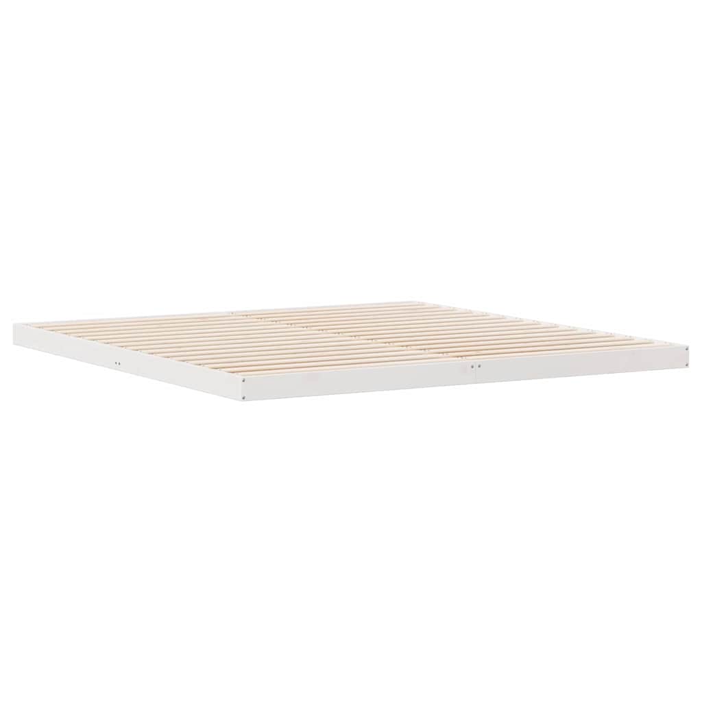 Floor Bed Frame White 200 x 220 cm Solid Pine Wood