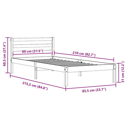 Bed Frame White 215.5 x 85.5 x 69.5 cm Solid Pine Wood