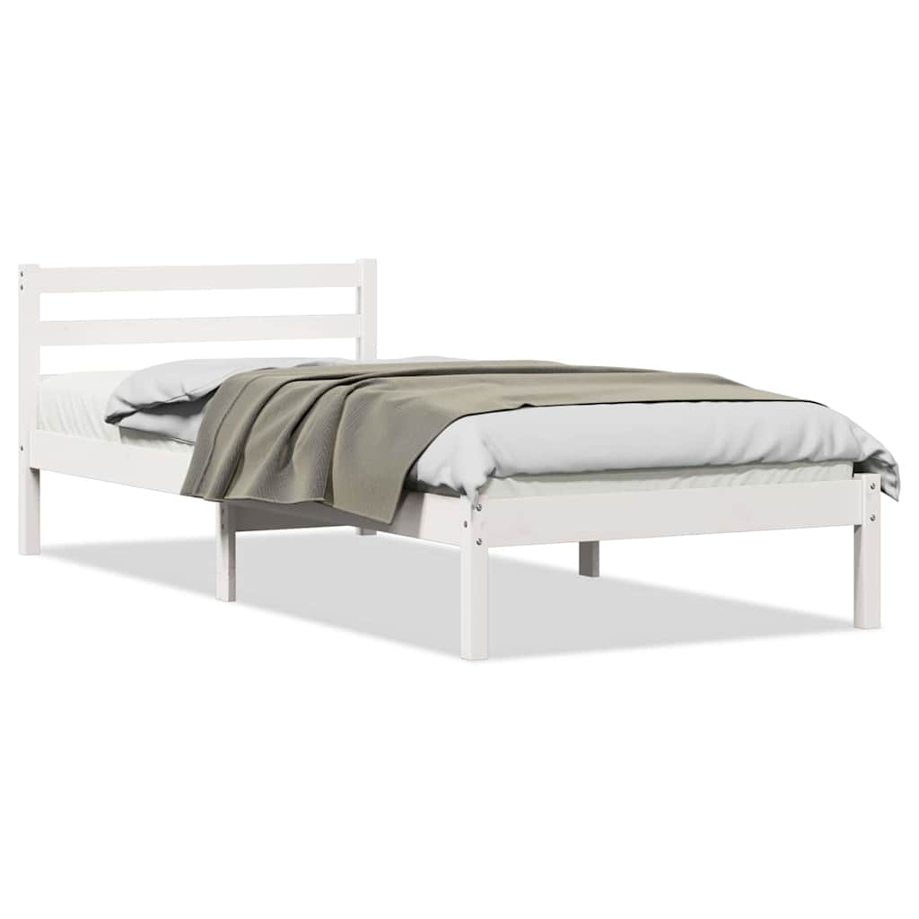 Bed Frame White 215.5 x 95.5 x 69.5 cm Solid Pine Wood