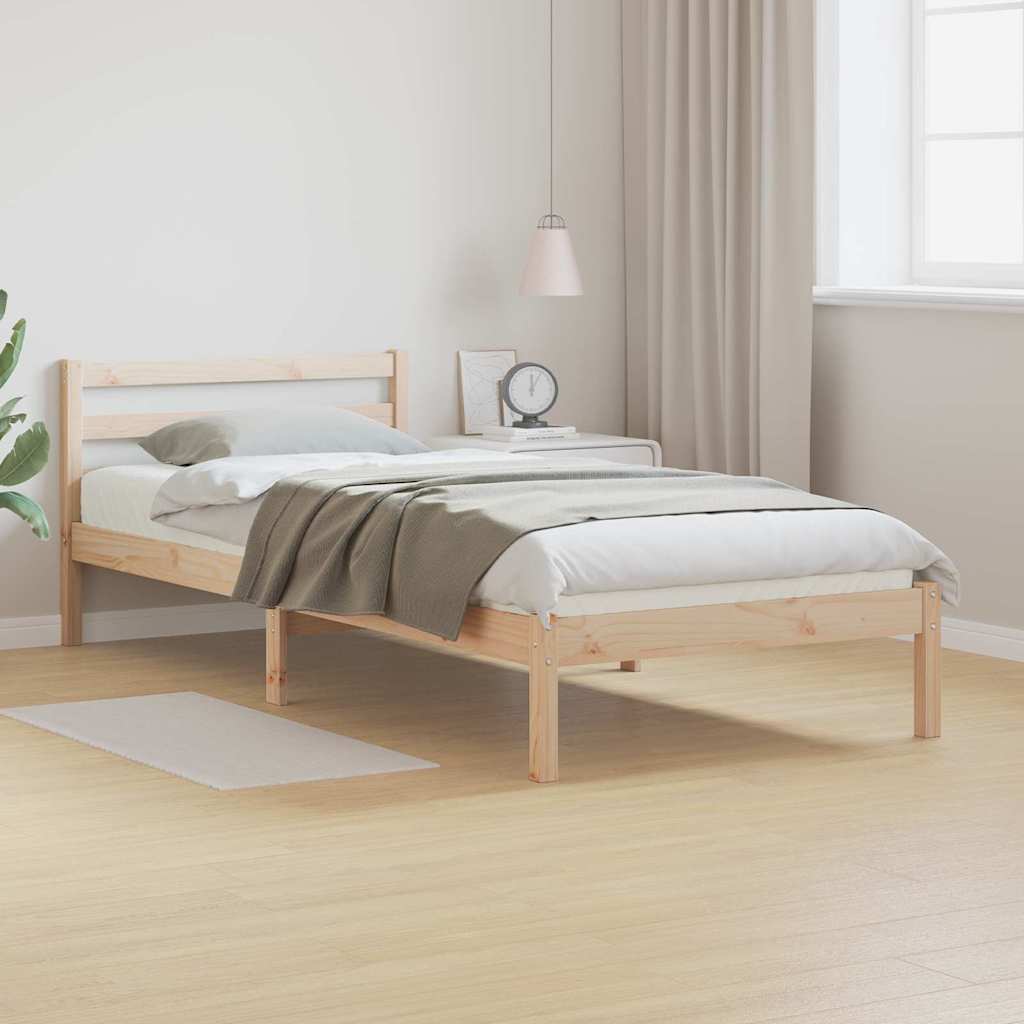 Bed Frame Brown 215.5 x 105.5 x 69.5 cm Solid Pine Wood