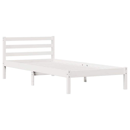 Bed Frame White 215.5 x 105.5 x 69.5 cm Solid Pine Wood