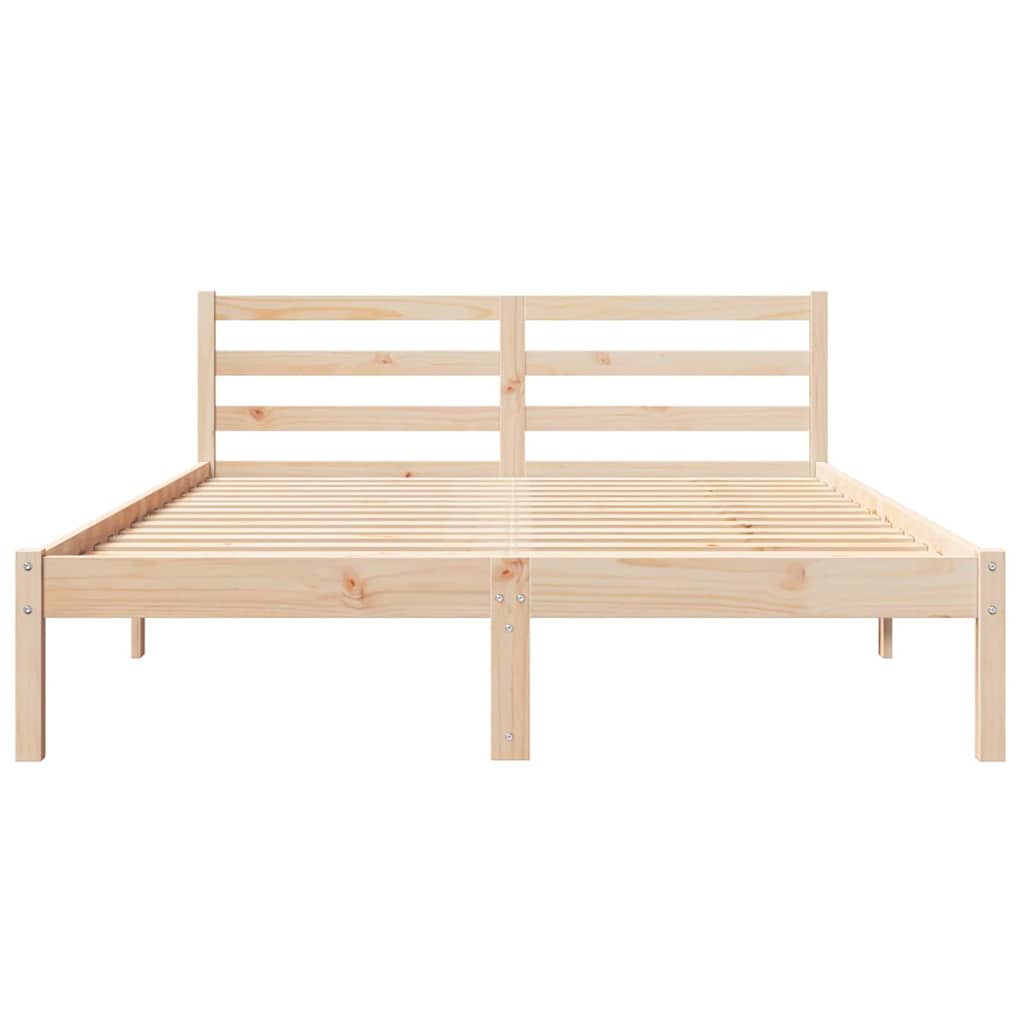 Bed Frame Brown 215.5 x 145.5 x 69.5 cm Solid Pine Wood