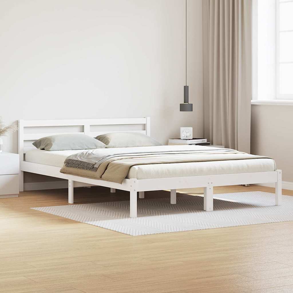 Bed Frame White 215.5 x 145.5 x 69.5 cm Solid Pine Wood