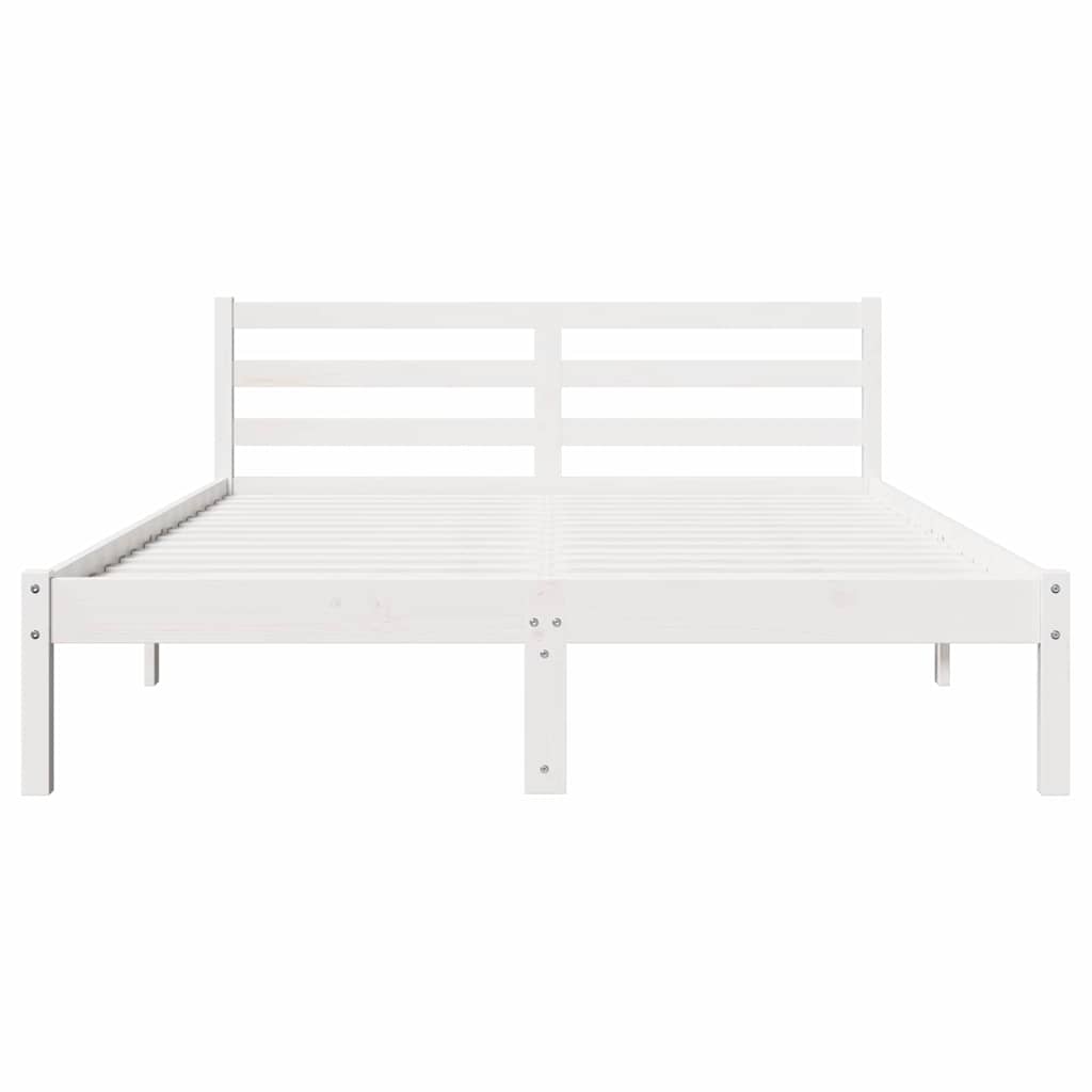 Bed Frame White 215.5 x 145.5 x 69.5 cm Solid Pine Wood