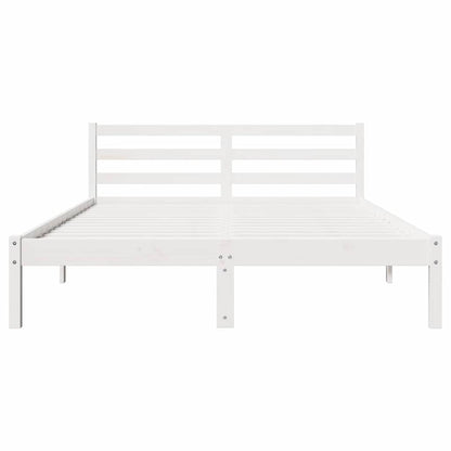 Bed Frame White 215.5 x 145.5 x 69.5 cm Solid Pine Wood