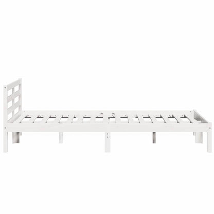 Bed Frame White 215.5 x 145.5 x 69.5 cm Solid Pine Wood