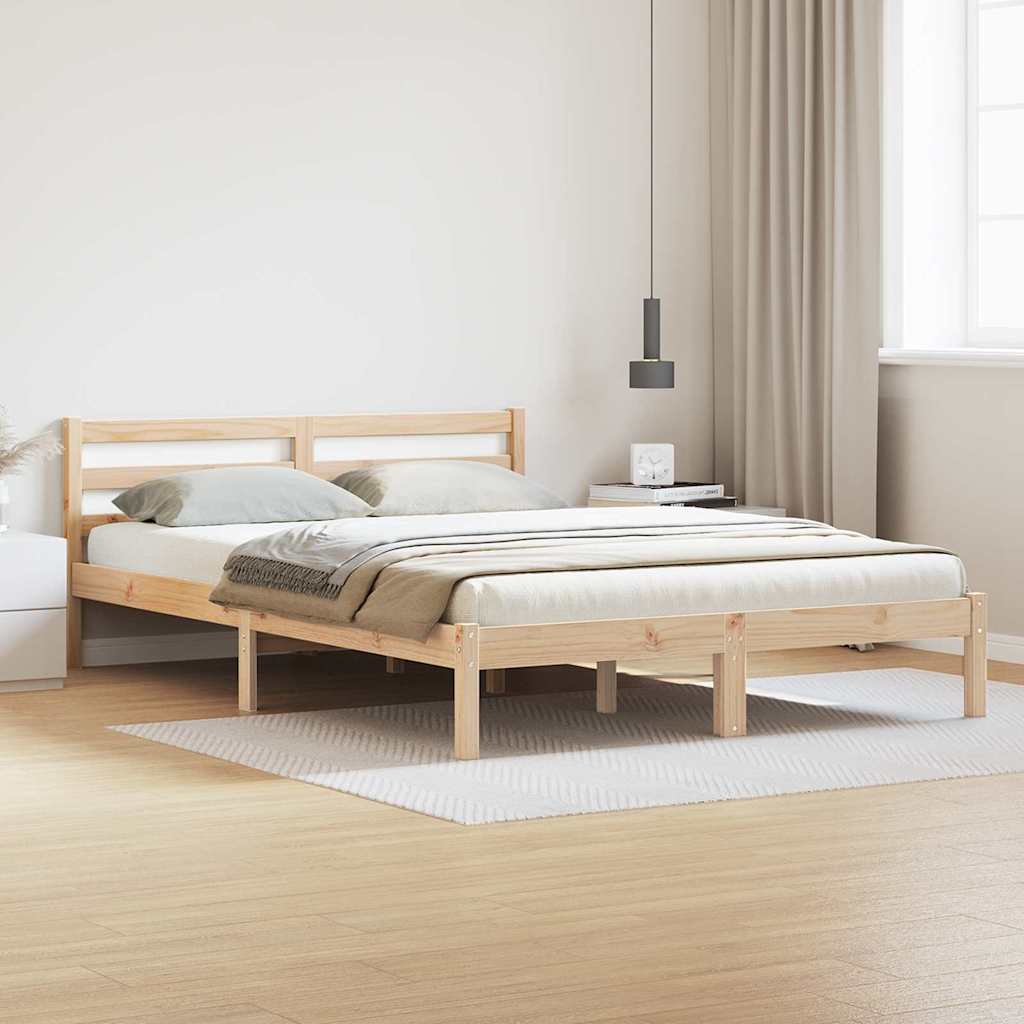 Bed Frame Brown 215.5 x 165.5 x 69.5 cm Solid Pine Wood