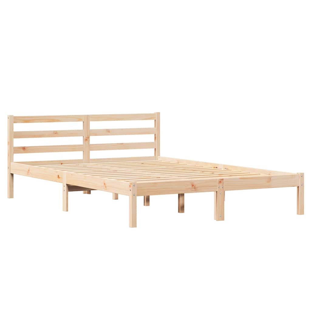Bed Frame Brown 215.5 x 165.5 x 69.5 cm Solid Pine Wood