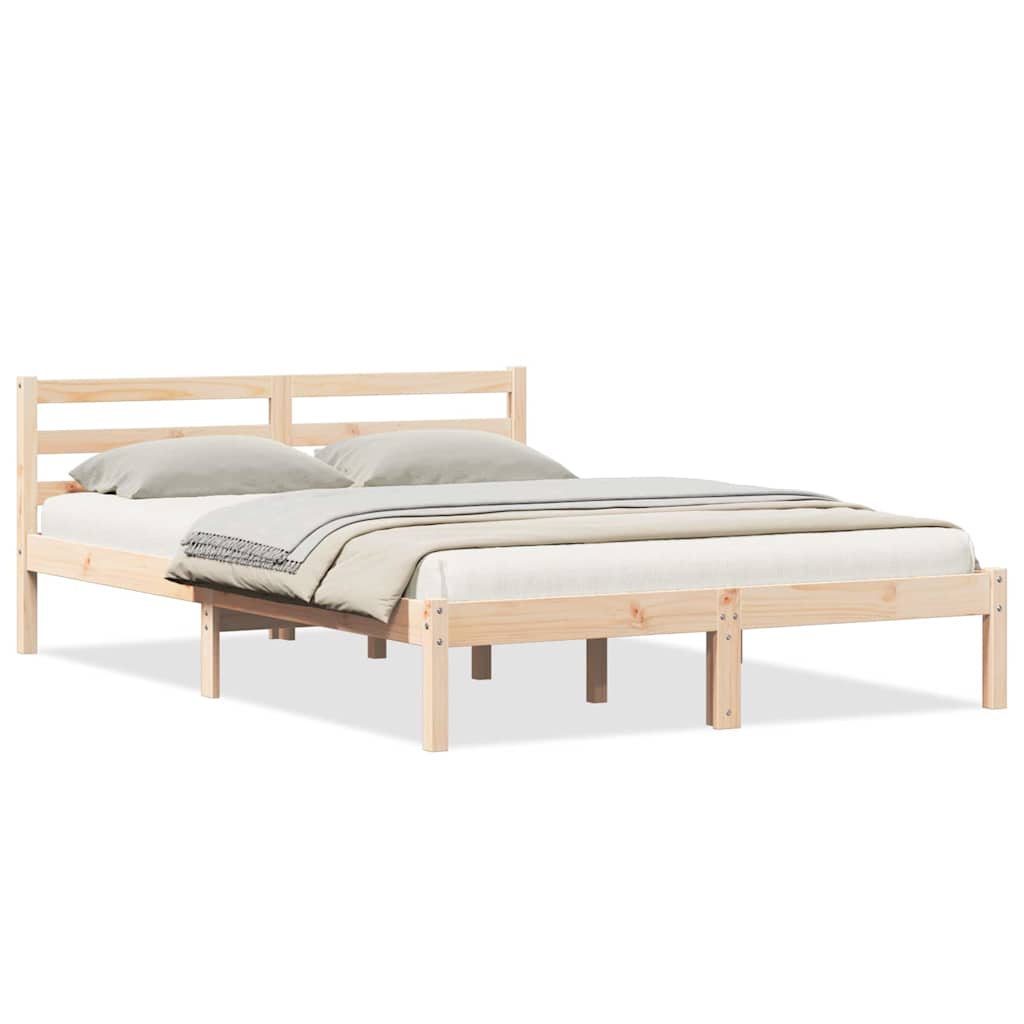 Bed Frame Brown 215.5 x 165.5 x 69.5 cm Solid Pine Wood