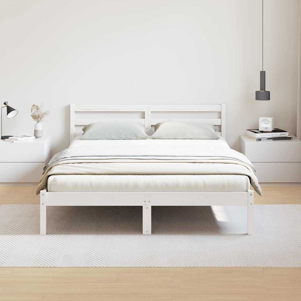 Bed Frame White 215.5 x 165.5 x 69.5 cm Solid Pine Wood