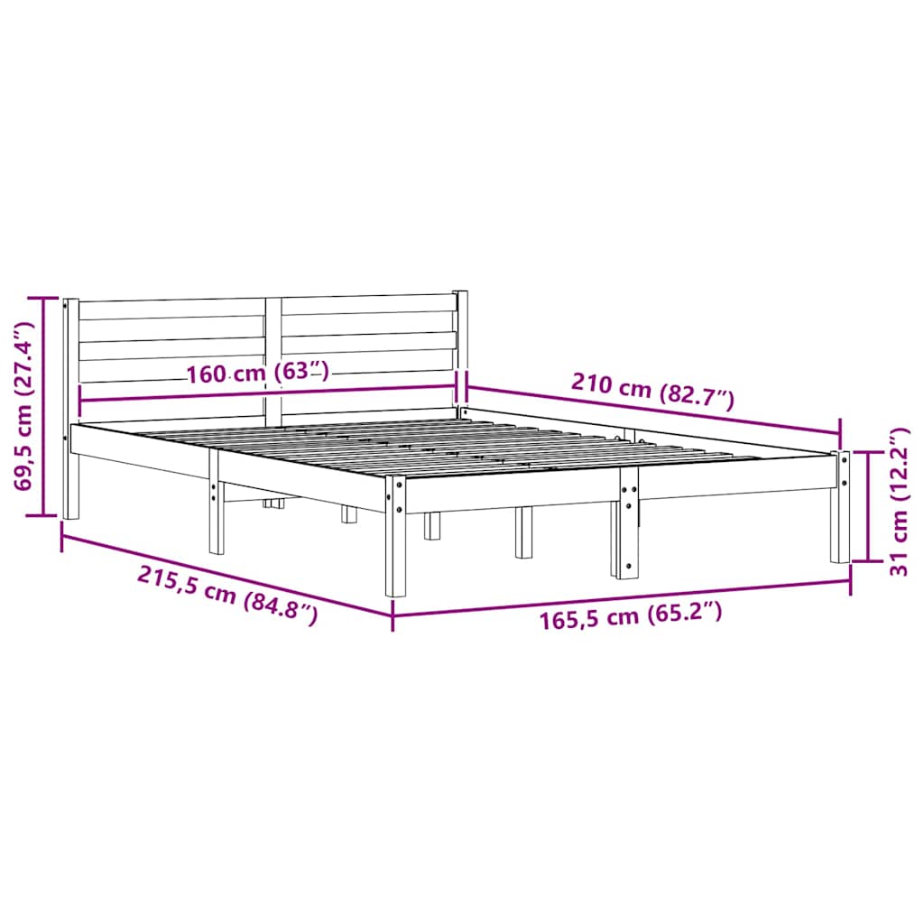 Bed Frame White 215.5 x 165.5 x 69.5 cm Solid Pine Wood