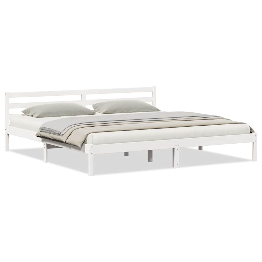 Bed Frame White 215.5 x 185.5 x 69.5 cm Solid Pine Wood
