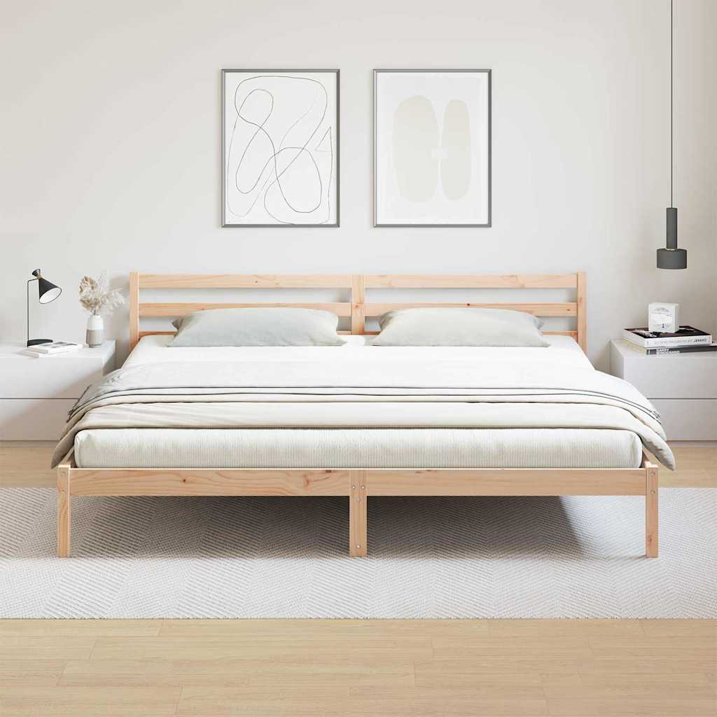 Bed Frame Brown 215.5 x 205.5 x 69.5 cm Solid Pine Wood