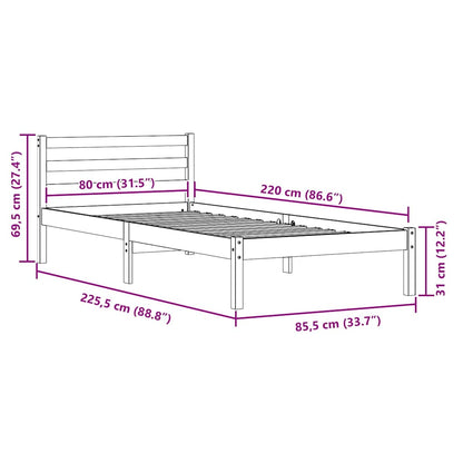 Bed Frame Brown 225.5 x 85.5 x 69.5 cm Solid Pine Wood