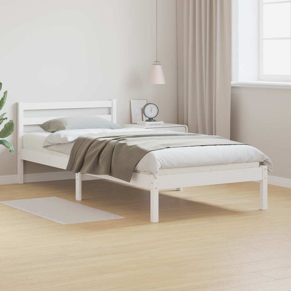 Bed Frame White 225.5 x 105.5 x 69.5 cm Solid Pine Wood