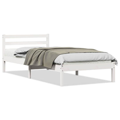 Bed Frame White 225.5 x 105.5 x 69.5 cm Solid Pine Wood