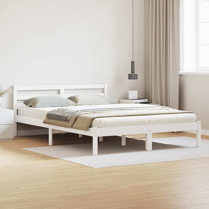 Bed Frame White 225.5 x 145.5 x 69.5 cm Solid Pine Wood