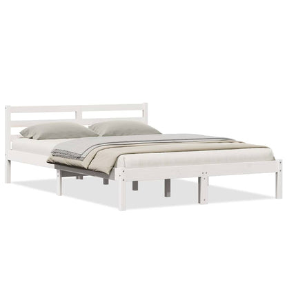 Bed Frame White 225.5 x 145.5 x 69.5 cm Solid Pine Wood