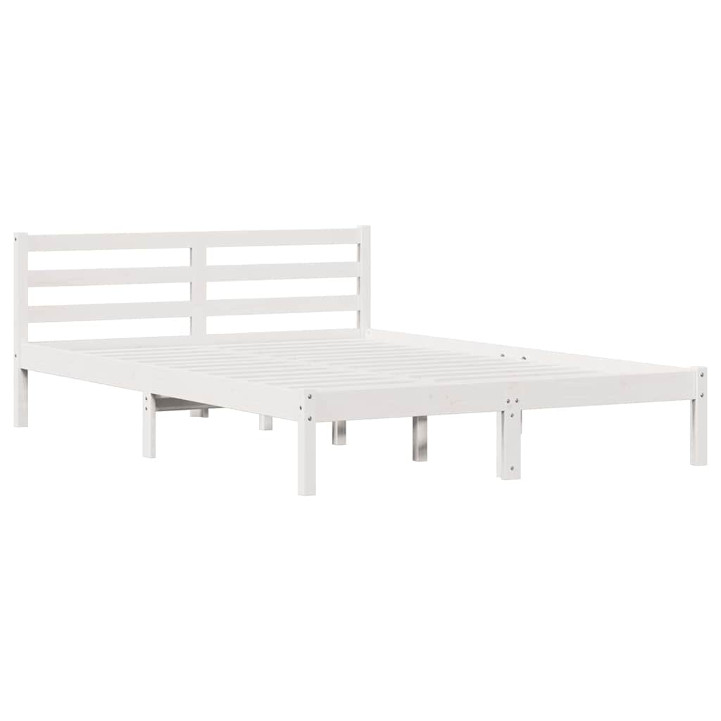 Bed Frame White 225.5 x 165.5 x 69.5 cm Solid Pine Wood