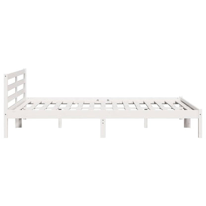 Bed Frame White 225.5 x 185.5 x 69.5 cm Solid Pine Wood