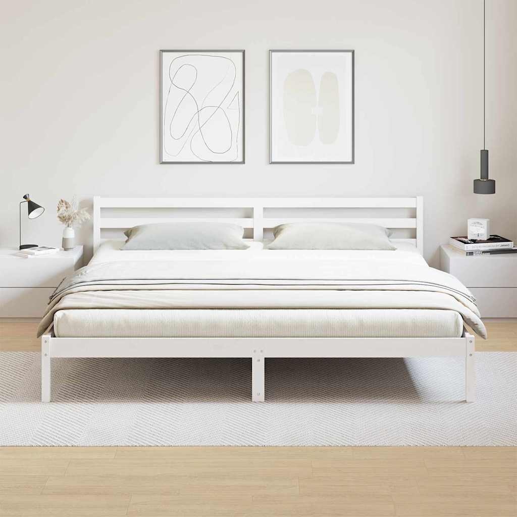 Bed Frame White 225.5 x 205.5 x 69.5 cm Solid Pine Wood