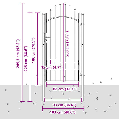 Garden Gate with Lock Woerden Grey 200 x 100 cm Steel