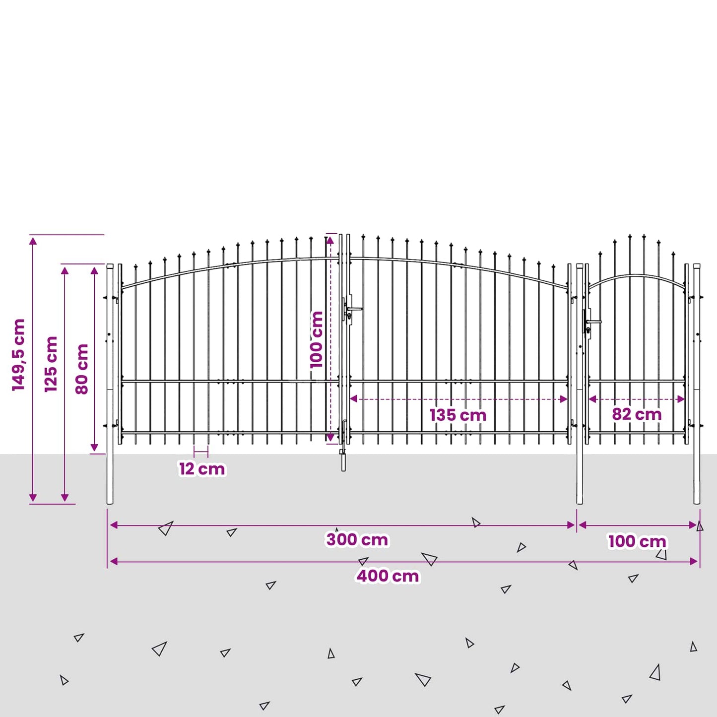 Garden Gate with Lock Woerden Grey 100 x 400 cm Steel