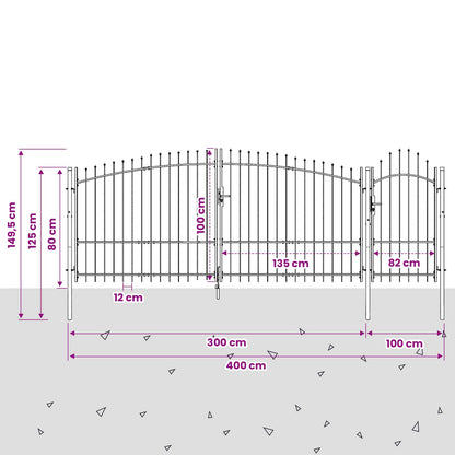 Garden Gate with Lock Woerden Grey 100 x 400 cm Steel