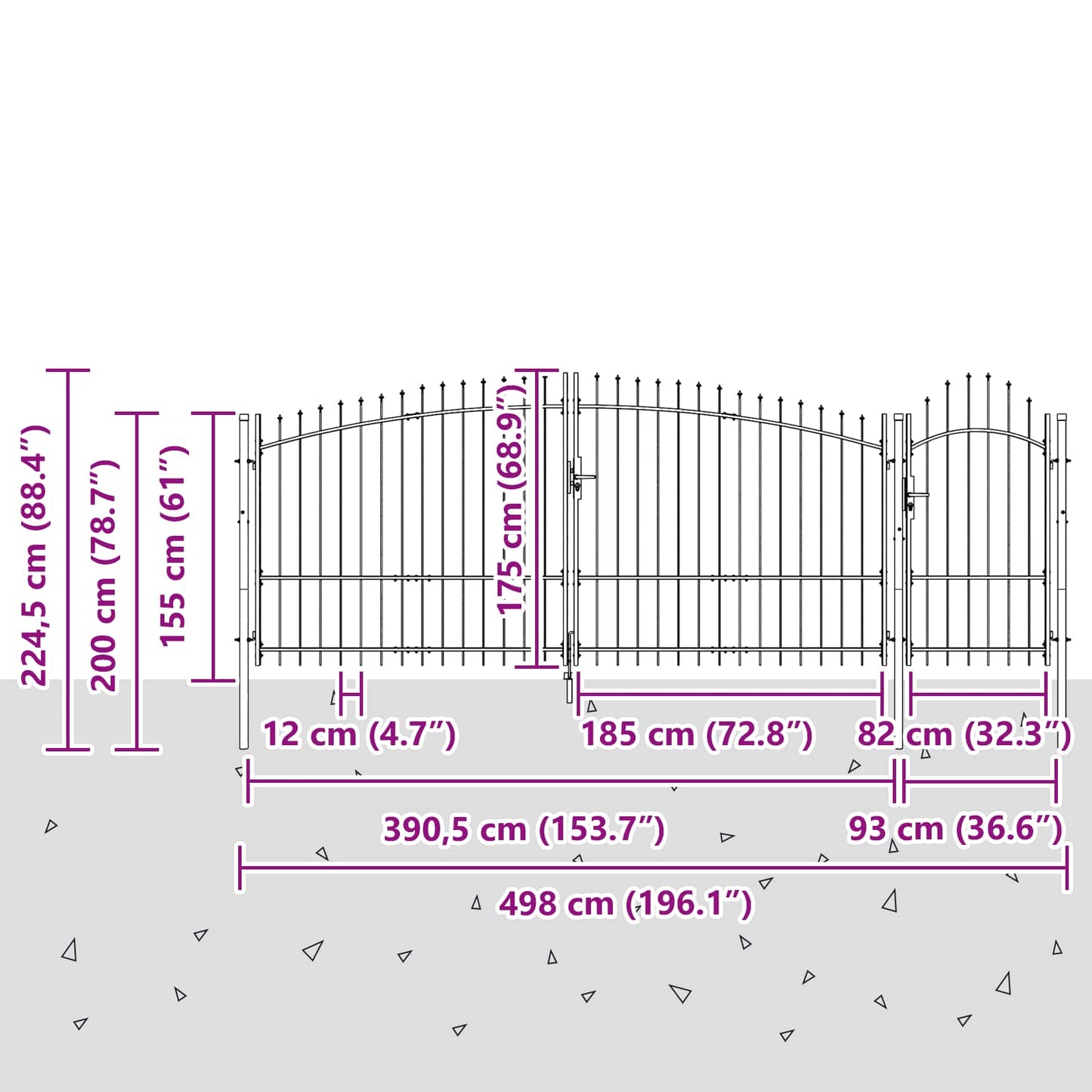 Garden Gate with Lock Woerden Grey 125 x 400 cm Steel