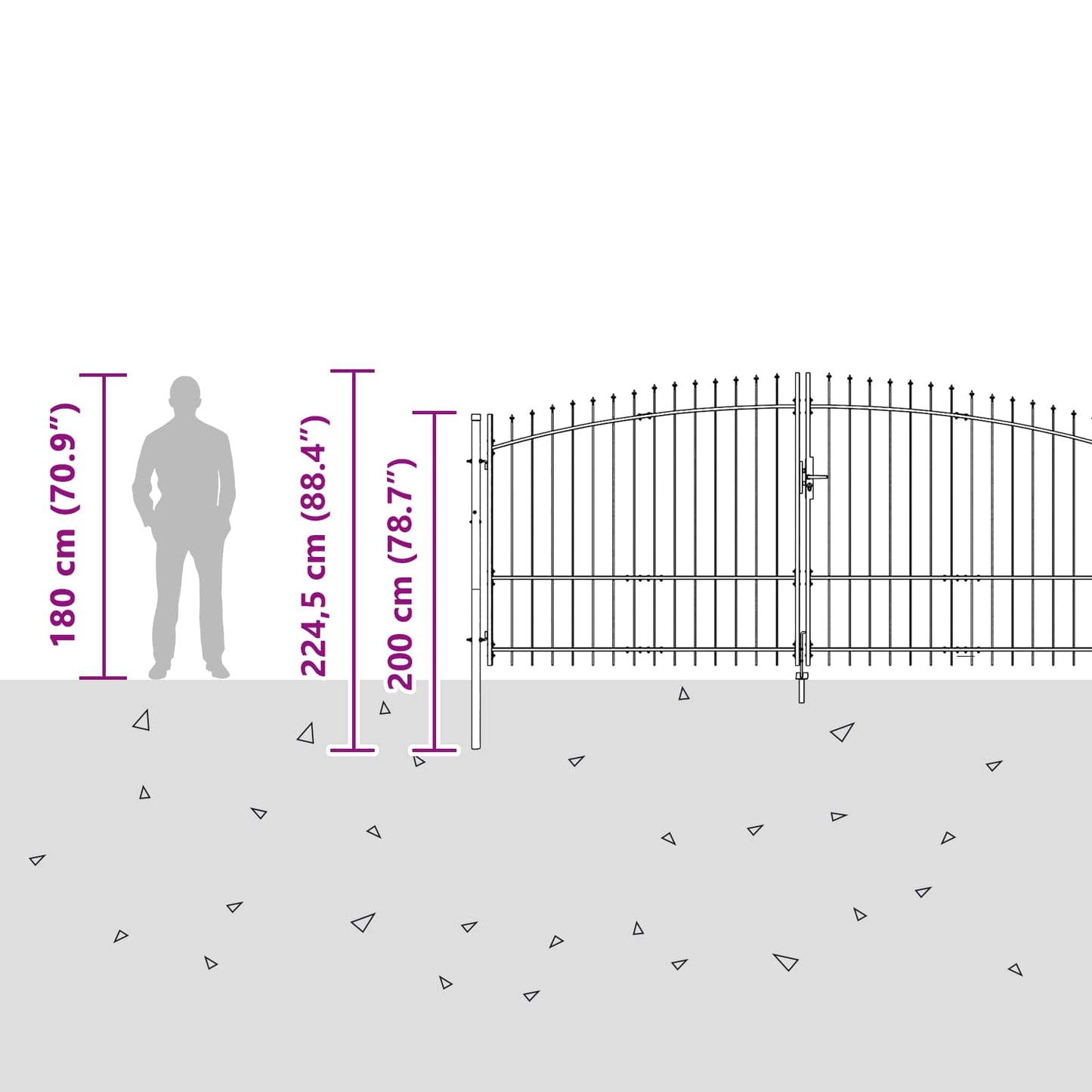 Garden Gate with Lock Grey 150 x 400 cm Steel