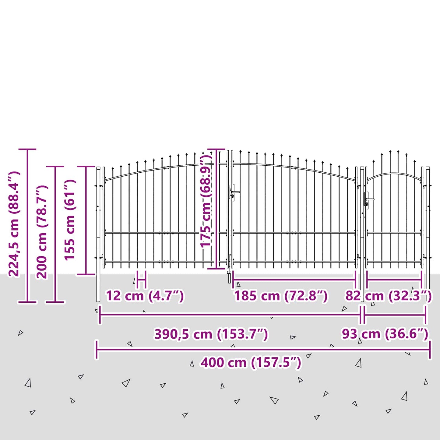 Garden Gate with Lock Woerden Grey 195 x 400 cm Steel