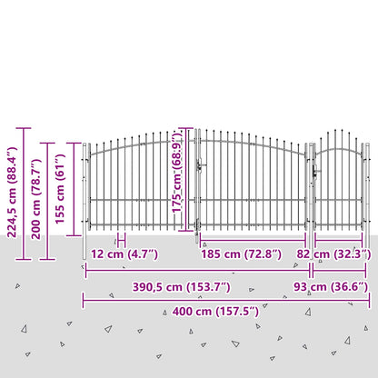 Garden Gate with Lock Woerden Grey 195 x 400 cm Steel