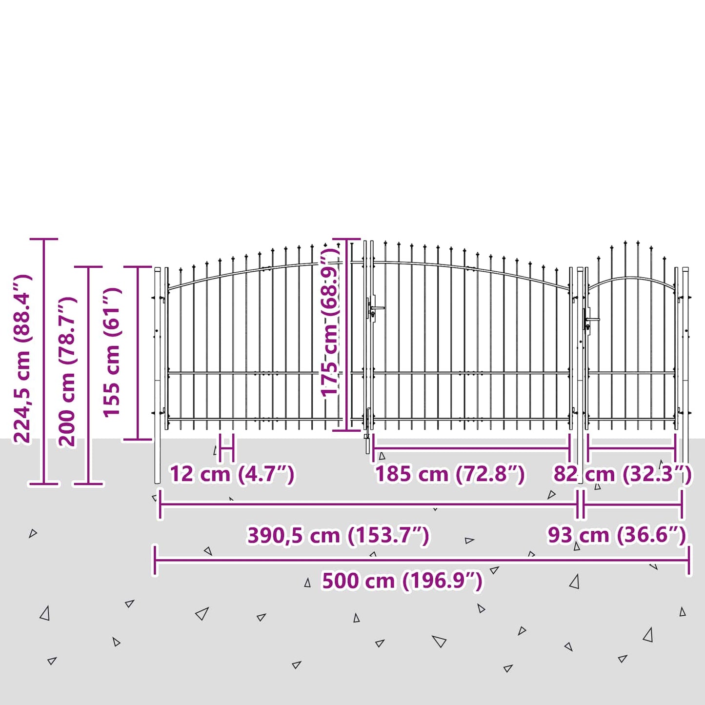 Garden Gate with Lock Woerden Grey 125 x 500 cm Steel