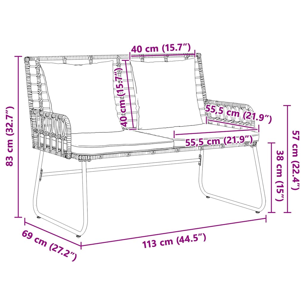 Garden Bench Black and Anthracite Poly Rattan