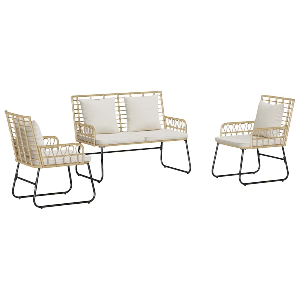 Garden Dining Set 3 pcs Brown and Cream Poly Rattan